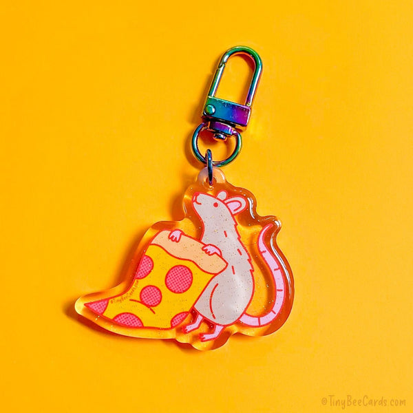 Pizza Rat Glitter Acrylic Keychain