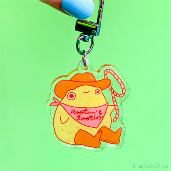 Cowboy Frog Glitter Acrylic Keychain - Rootin' and Tootin' Bag Charm