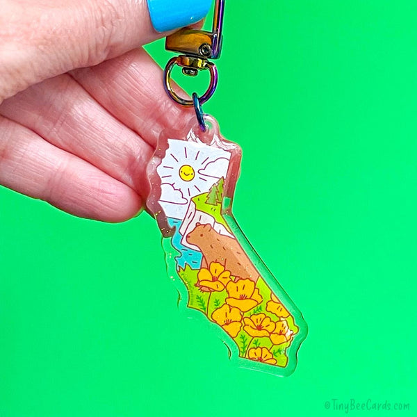 California State Glitter Acrylic Keychain