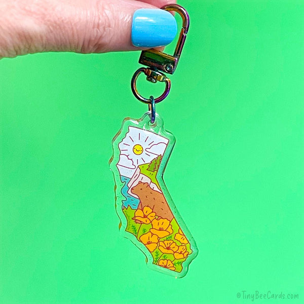California State Glitter Acrylic Keychain
