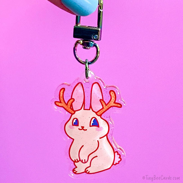Jackalope Cryptid Bunny Glitter Acrylic Keychain
