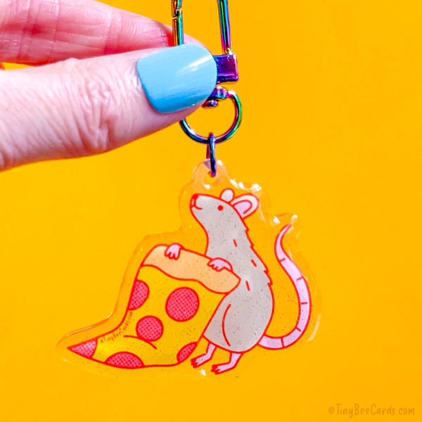 Pizza Rat Glitter Acrylic Keychain