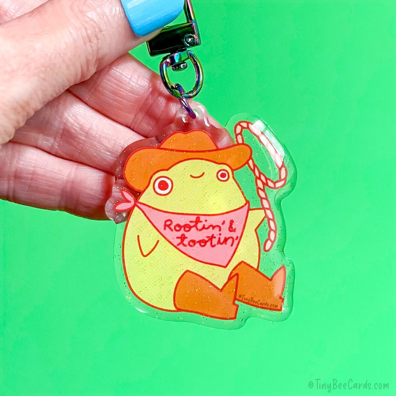 Cowboy Frog Glitter Acrylic Keychain - Rootin' and Tootin' Bag Charm