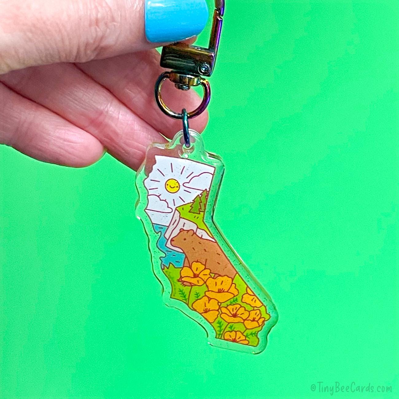 California State Glitter Acrylic Keychain