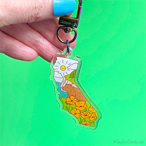 California State Glitter Acrylic Keychain