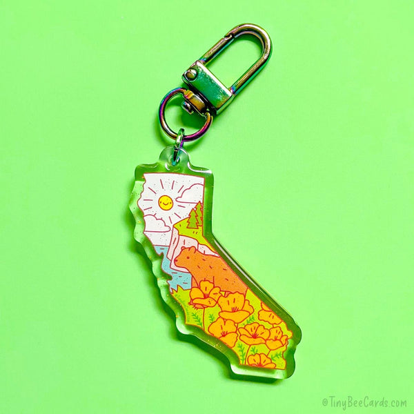 California State Glitter Acrylic Keychain