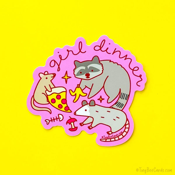 Girl Dinner Vinyl Sticker - Raccoon Opossum Rat Dumpster Food