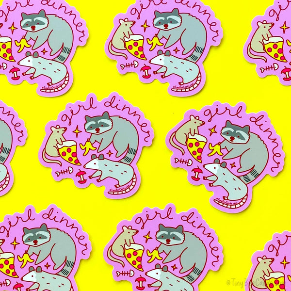 Girl Dinner Vinyl Sticker - Raccoon Opossum Rat Dumpster Food