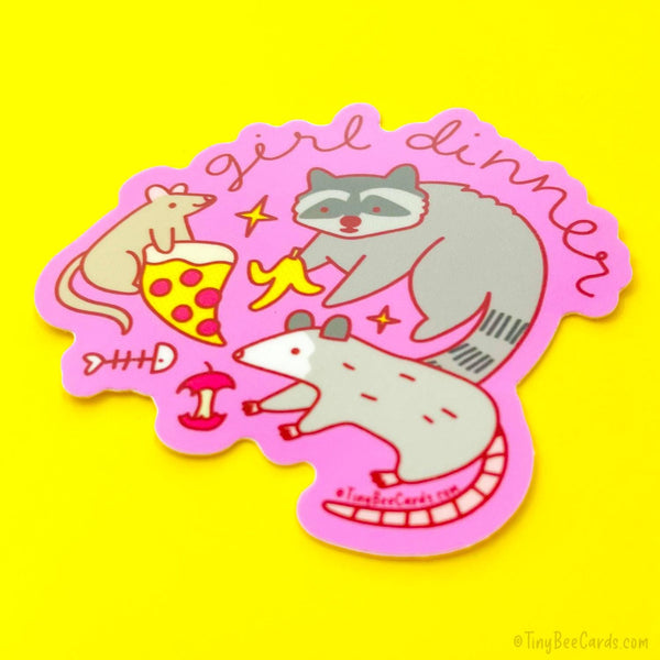 Girl Dinner Vinyl Sticker - Raccoon Opossum Rat Dumpster Food