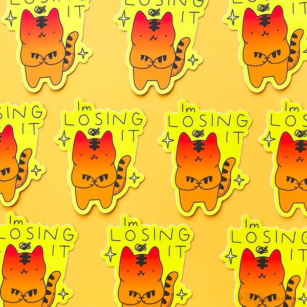 Losing It Stressed Out Tiger Cat Vinyl Sticker