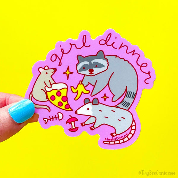 Girl Dinner Vinyl Sticker - Raccoon Opossum Rat Dumpster Food