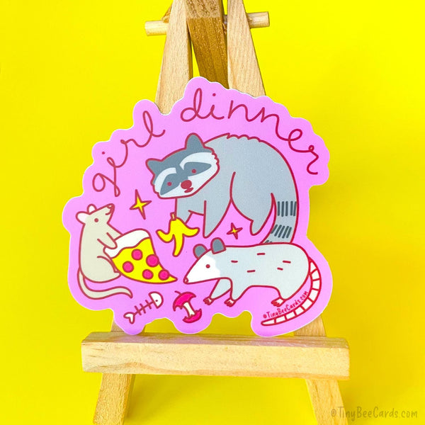 Girl Dinner Vinyl Sticker - Raccoon Opossum Rat Dumpster Food