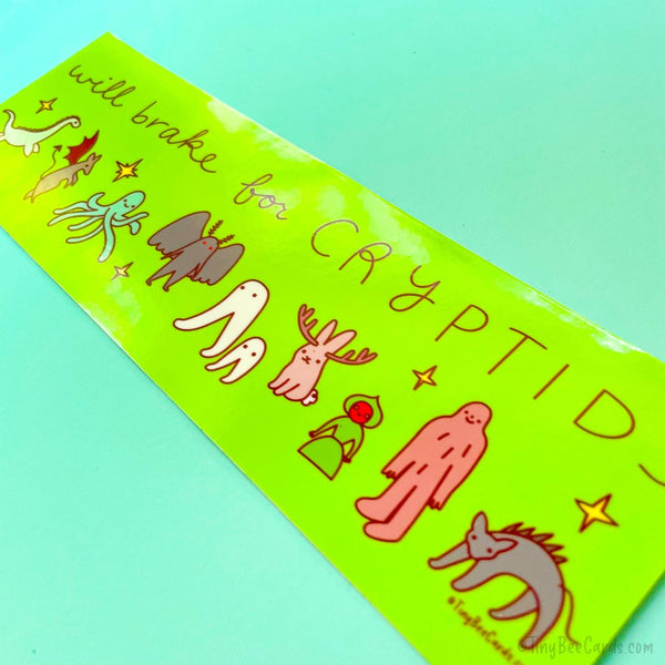 Cryptids Vinyl Bumper Sticker "Will Brake For Cryptids" - Weatherproof Car Decal