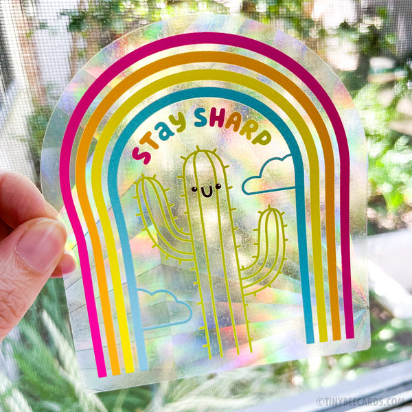 Cactus Suncatcher Sticker - Stay Sharp