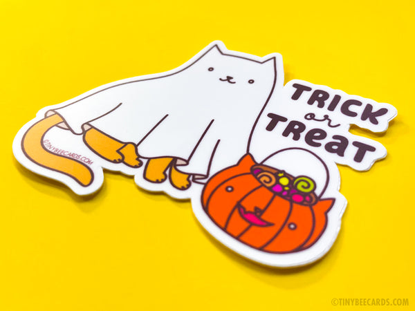 Trick or Treat Halloween Cat Vinyl Sticker