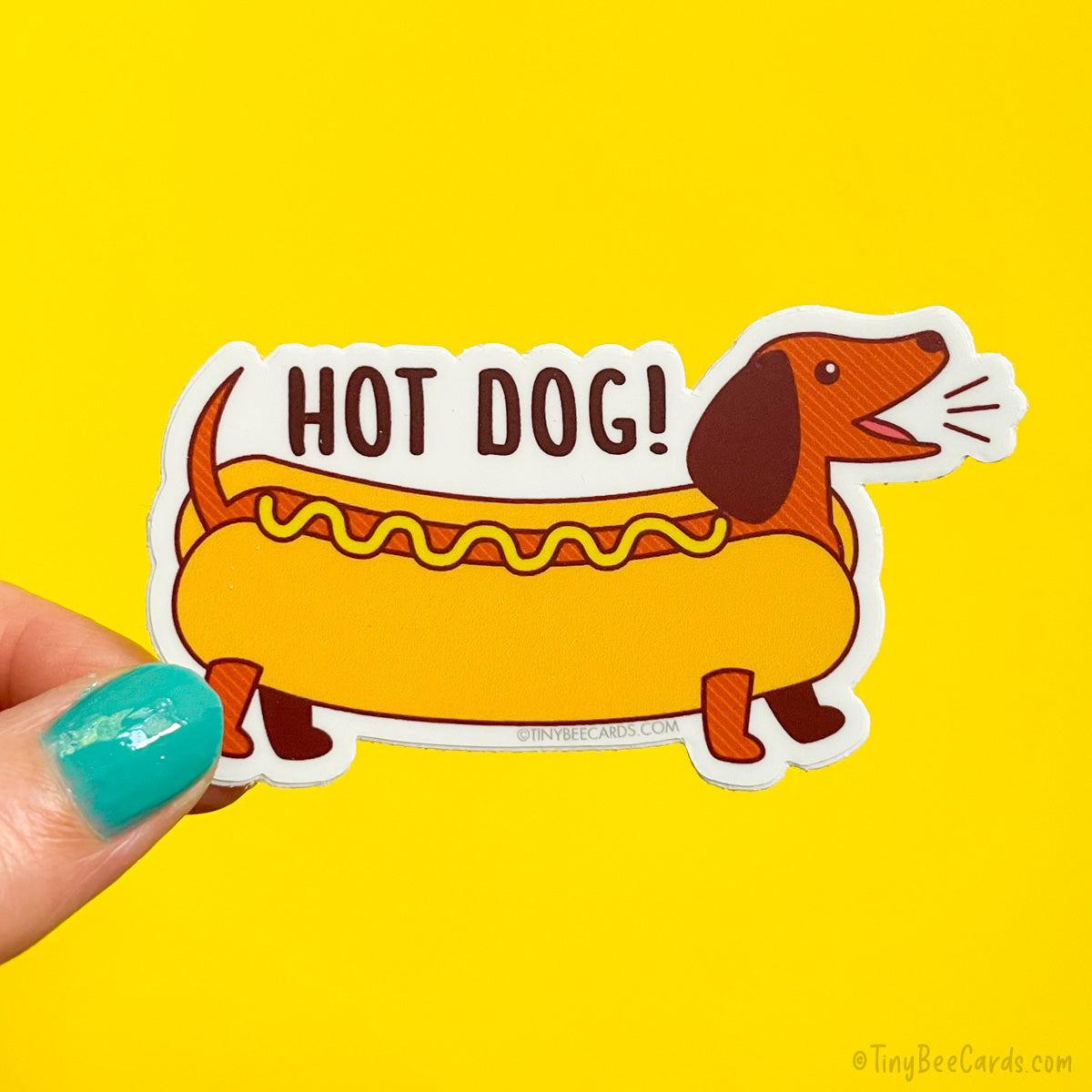 Dachshund Vinyl Sticker Pun "Hot Dog!"