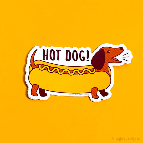 Dachshund Vinyl Sticker Pun "Hot Dog!"