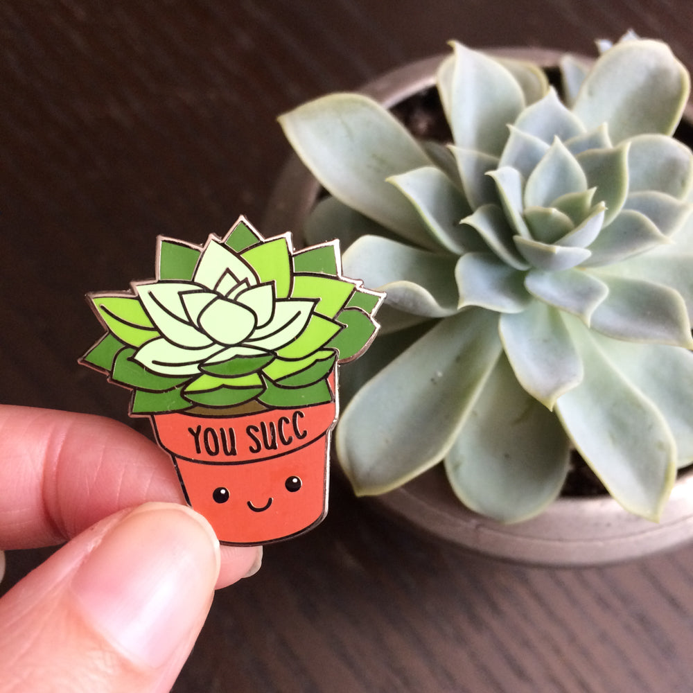 succulent lapel pin Succulent Enamel Pin Rude Pun "You Succ" – TinyBeeCards