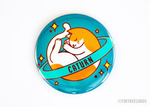 Cat Button "Caturn" - Space Cat Pin Magnet or Mirror-TinyBeeCards