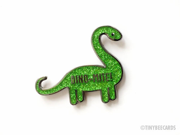 Dino-mite Sparkly Dinosaur Enamel Pin-Enamel Pin-TinyBeeCards