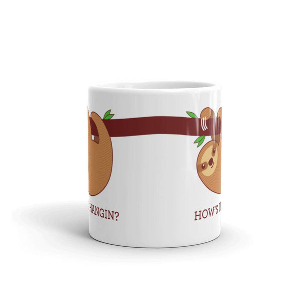 Funny Sloth Mug "How's It Hangin?" - funny coffee mug gift, funny puns, gift for friend, office gift, cute coffee mugs, sloth lover gifts