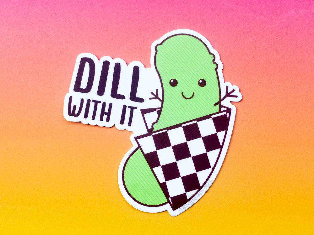 Pickle Vinyl Sticker "Dill With It!"-Vinyl Sticker-TinyBeeCards