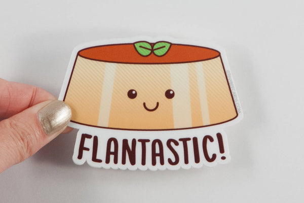Flan Vinyl Sticker Pun "Flantastic!"-Vinyl Sticker-TinyBeeCards