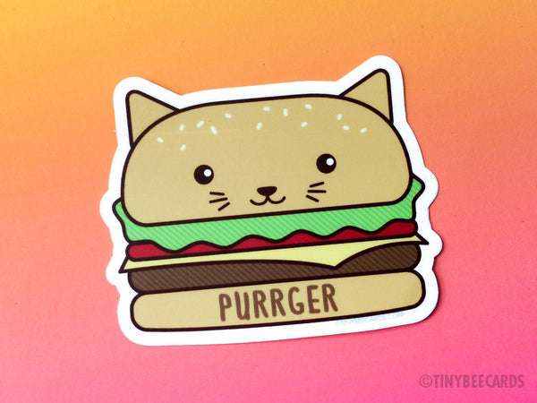 Burger Cat Vinyl Sticker "Purrger"-Vinyl Sticker-TinyBeeCards