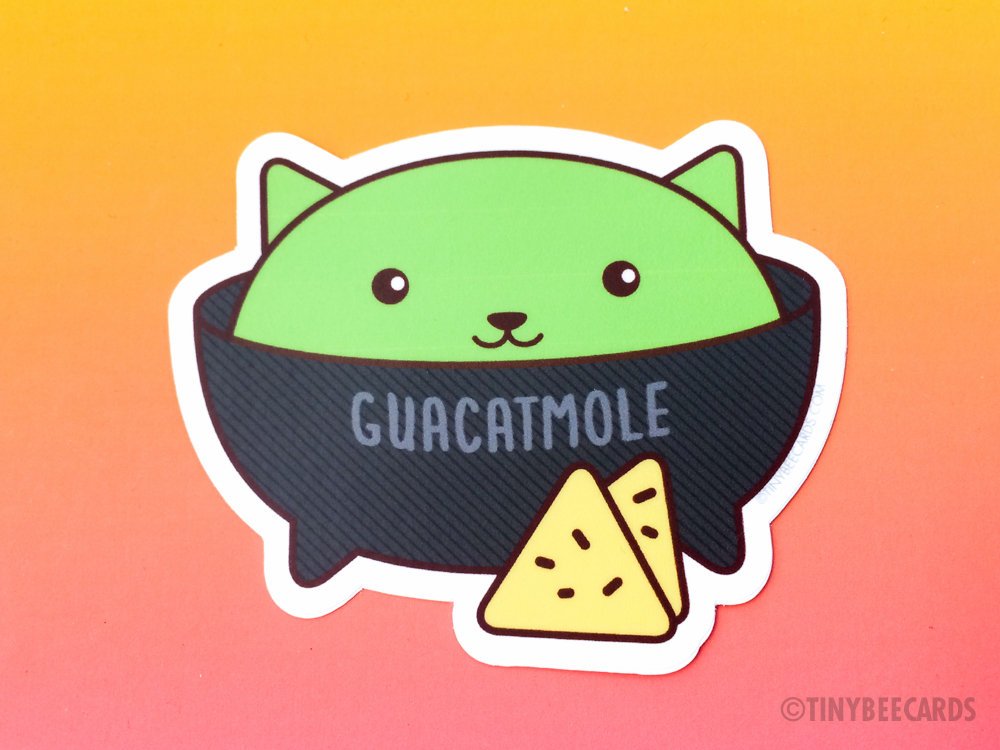 Guacamole Cat Vinyl Sticker "Guacatmole"-Vinyl Sticker-TinyBeeCards