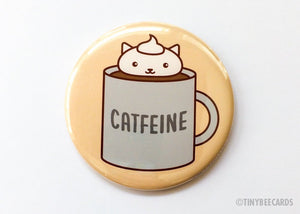Coffee Cat Button Pin or Magnet "Catfeine"-Button-TinyBeeCards