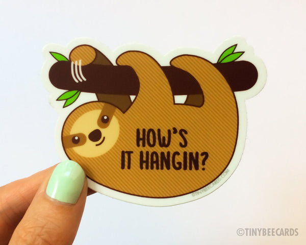 Cute Sloth Vinyl Sticker "How's It Hangin"