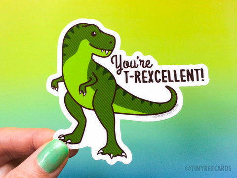 Funny T-Rex Vinyl Sticker "T-Rexcellent"
