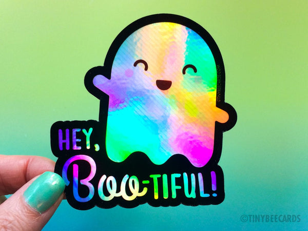 Cute Holographic Ghost Vinyl Sticker "You're Boo-tiful"