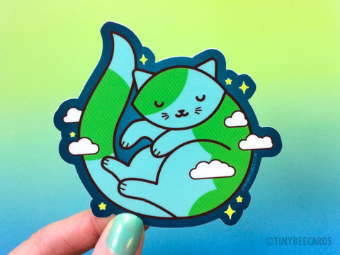 Cute Earth Cat Vinyl Sticker "Purrth"