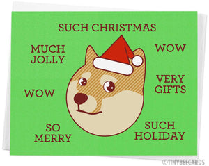 Funny Christmas Card, Doge &quot;Such Christmas&quot; - Funny Holiday card, Cute Shiba Inu Card, Shibe Doge, Geek Card, Nerd Card, pop culture card