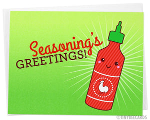 Sriracha Christmas Card or Holidays Card "Seasoning's Greetings"