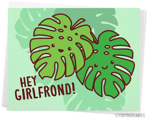Card for her &quot;Hey Girlfrond!&quot; - plant lady, monstera plant, plant lover card, hey girlfriend, all occasion birthday, card for friend bff