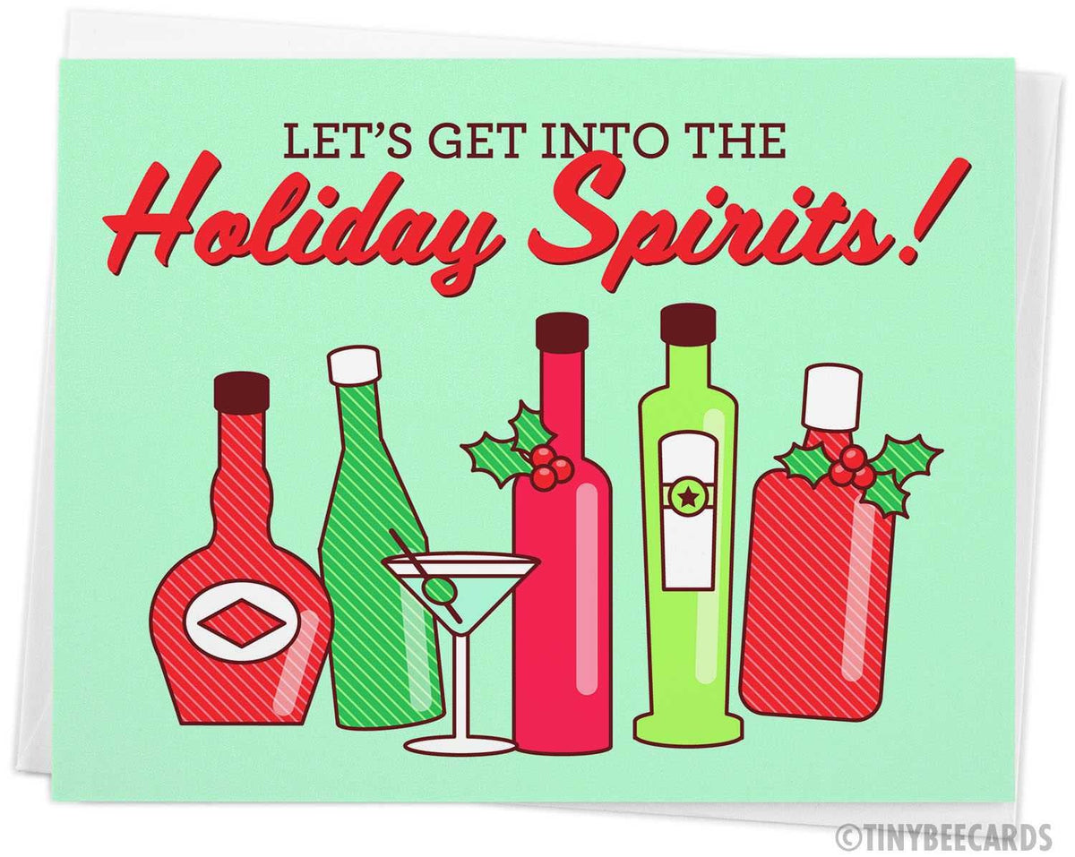 Funny Alcohol Christmas Card "Get Into the Holiday Spirits" TinyBeeCards
