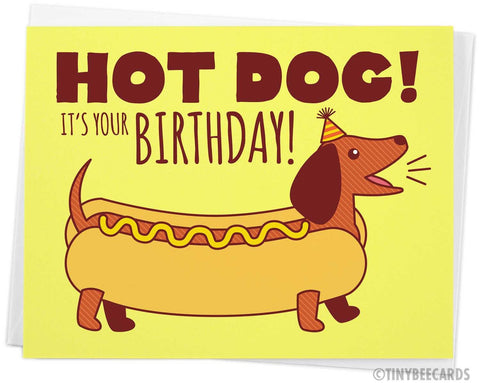 Funny Birthday Card &quot;Hot Dog!&quot; - Dachshund card, dog lover birthday, Cute dog card, weiner dog, humorous card, card for friend, happy bday