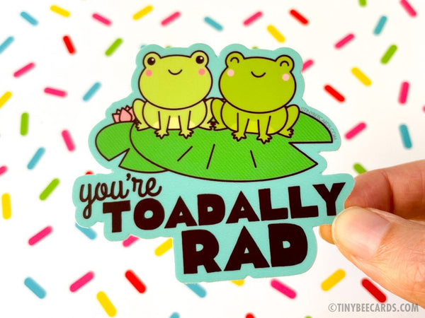 Funny Frog Vinyl Sticker "Toadally Rad"