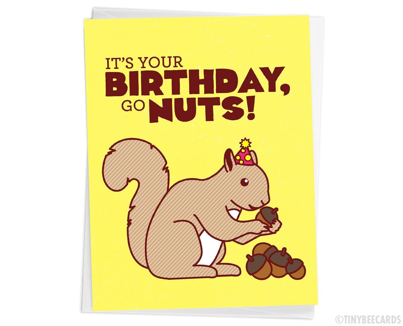 Squirrel Birthday Card "Go Nuts!" - animal lover pun card, cute squirrel card, greeting card for friend boyfriend girlfriend husband wife