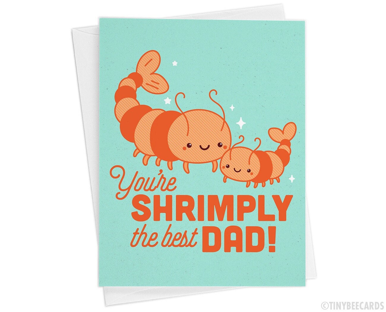 Funny Shrimp Fathers Day Card "You're Shrimply the Best Dad" - cute card for dad, shrimp lover, animal foodie card, kawaii card for him
