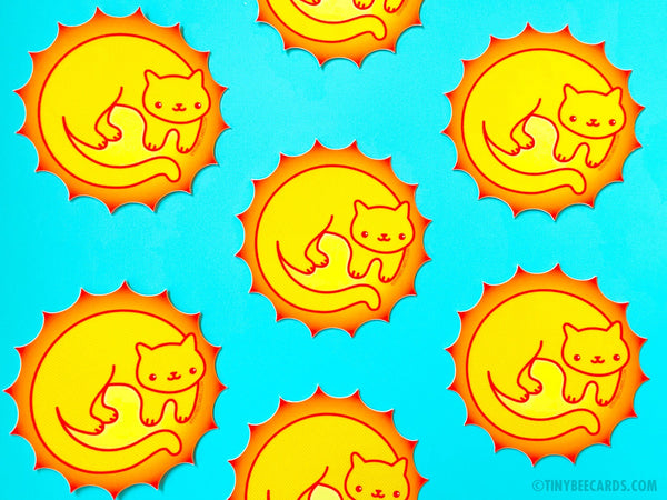 Sun Kitty Vinyl Sticker - sunshine sticker, cat lover gift, cute sticker, planner sticker, water bottle, stocking stuffer decal, for her