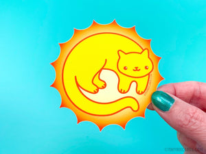 Sun Kitty Vinyl Sticker - sunshine sticker, cat lover gift, cute sticker, planner sticker, water bottle, stocking stuffer decal, for her