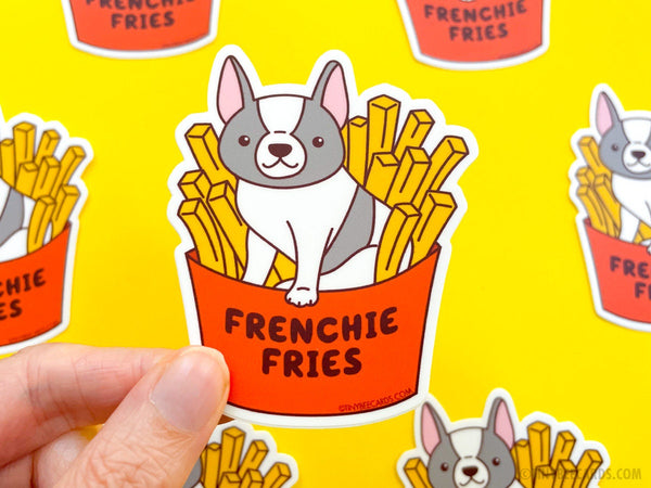 Frenchie Vinyl Sticker Frenchie Fries - cute french bulldog decal, dog owner frenchie lover gift, dog breed, funny dog sticker, french fries