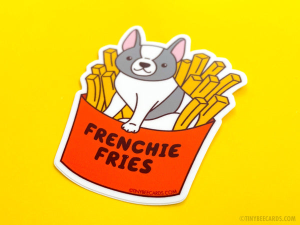 Frenchie Vinyl Sticker Frenchie Fries - cute french bulldog decal, dog owner frenchie lover gift, dog breed, funny dog sticker, french fries