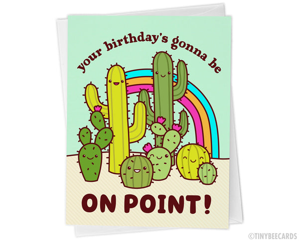 Cactus Birthday Card "On Point" - cute kawaii cacti, desert illustration, rainbow card, Southwestern birthday, nature lover friend, saguaro
