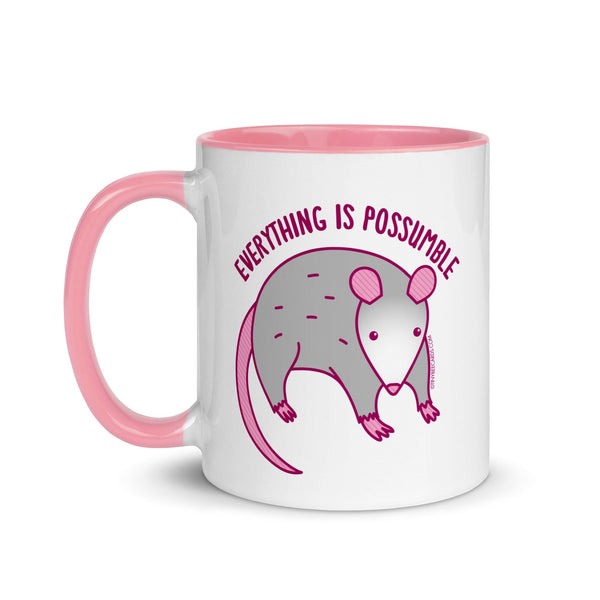 Everything is Possumble Opossum Mug - Motivational and Inspirational Sayings, Funny Cute Possum Coffee Mug, Affirmations Mental Health