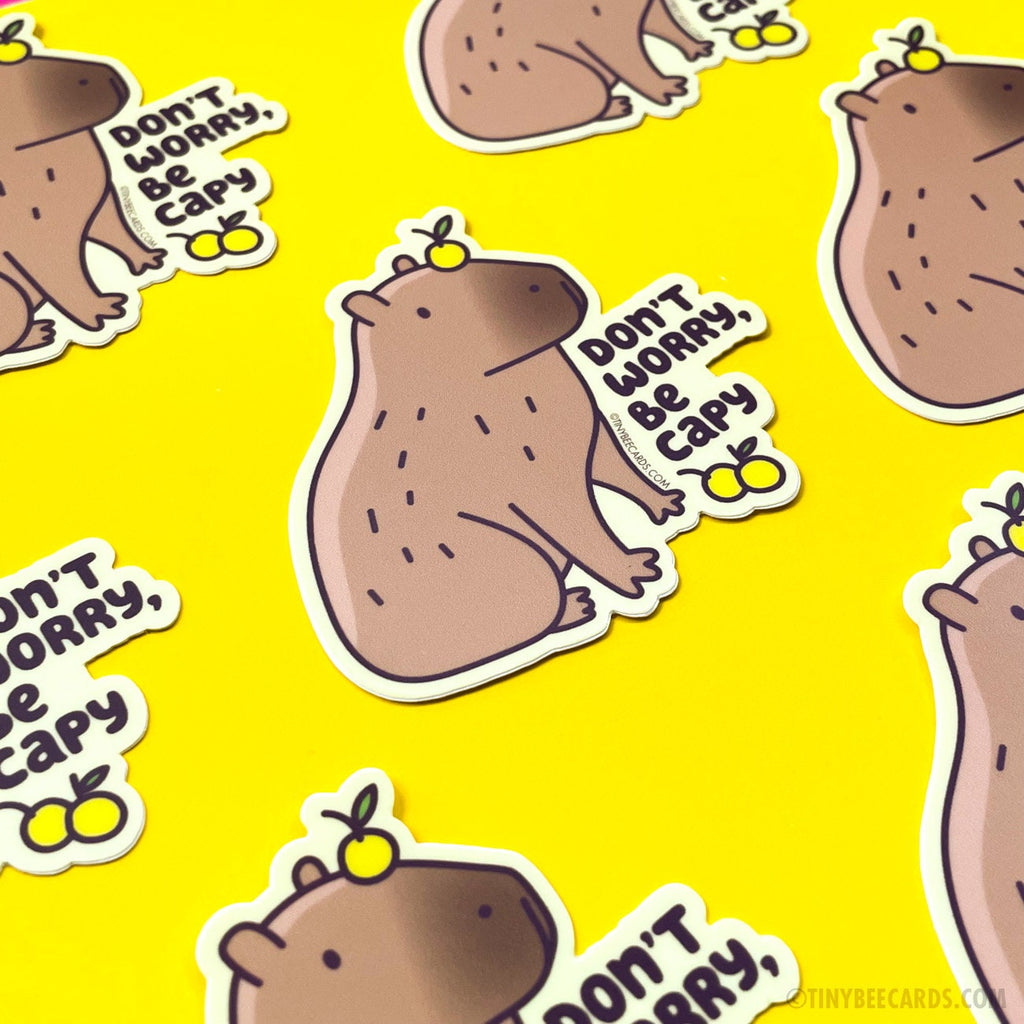 Capybara Vinyl Sticker - Don't Worry, Be Capy – TinyBeeCards