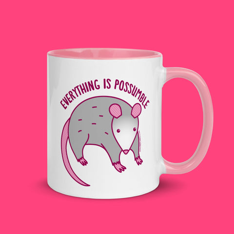 Everything is Possumble Opossum Mug - Motivational and Inspirational Sayings, Funny Cute Possum Coffee Mug, Affirmations Mental Health